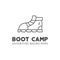 Camping adventure logo design with boot and typography elements. text - boot camp. Backpacking symbol in retro style