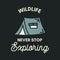 Camping adventure logo emblem illustration design. Vintage Outdoor label with tent and text - Wildlife Never stop