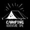 Camping adventure time illustration with tent and smile on it.