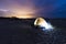 camping in Assateague beach in Maryland under dramatic sunrise