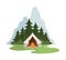 Camping background. Landscape with mountain campfire and protection tent for travellers family vacation in national park