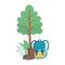 Camping backpack boots equipment cartoon tree bush