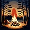 Camping bonfire in the forest at sunset.. AI generated