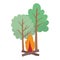 Camping bonfire trees forest cartoon isolated design