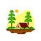 Camping cabin banner design, flat style illustration