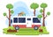 Camping Car Background Illustration with Tent, Camper Car and Equipment for People on Adventure Tours or Holidays in the Forest