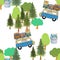 Camping caravan background seamless pattern tourist travelling explore drawing painting