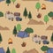 Camping caravan background seamless pattern tourist travelling explore drawing painting