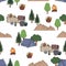 Camping caravan background seamless pattern tourist travelling explore drawing painting