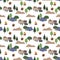 Camping caravan background seamless pattern tourist travelling explore drawing painting