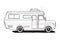 Camping caravan. Motorhome, amper car. Black and white van, hand drawn illustration.