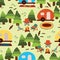 Camping caravans seamless vector pattern tile