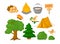 Camping children summer camp park vector illustration fun childhood campfire nature outdoor leisure.