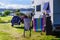 Camping. Clothes hanging to dry by camper rv