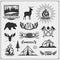 Camping club emblems and design elements with forest animals and equipment. Forest camping, outdoor adventure, wanderlust.