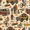 Camping colorful vintage seamless pattern
