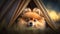 Camping companion: Pomeranian pup peeking out of tent