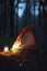 Camping in the Dark: Illuminated Tent in the Forest