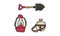 Camping and Expedition Equipment with Flashlight or Lantern and Shovel Vector Set