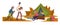Camping family burning logs, active leisure vacations outdoors