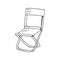 Camping folding chair with backrest outline vector. Travel portable chair for outdoor, beach, garden. Fishing armchair