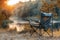 Camping folding chair, furniture, against a background of nature