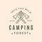 camping forest ax line art logo vector symbol illustration design