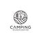 Camping Forest logos consisting of mountains, camp and trees line style isolated for explore emblem, hiking sticker, tourist