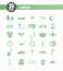 Camping green icon set. 30 items. Vector illustration, flat design