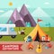 Camping Hiking Adventure Flat Background Poster