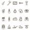 Camping Hiking Signs Black Thin Line Icon Set. Vector