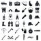 Camping hunting equipment icons set, simple style