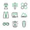 Camping icon set outline style including barbeque,camp,cooking,survive,road sign,adventure,life jacket,caravan,mountain,landscape,