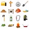 Camping items icons set, cartoon style