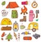 Camping kawaii doodle set isolated on white background