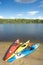 Camping with kayaks on the beach