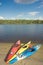 Camping with kayaks on the beach.