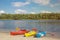 Camping with kayaks on the beach.