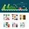 Camping Landscape infographic and Set of camping equipment symbols and icons