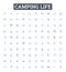 Camping life vector line icons set. Camping, Life, Outdoors, Tent, Sleeping, Bag, Hammock illustration outline concept