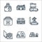 camping line icons. linear set. quality vector line set such as campfire, tent, compass, moka pot, cabin, first aid box, suv car,