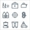 camping line icons. linear set. quality vector line set such as journey, binoculars, stove, rope, target, life vest, kettle,