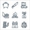 camping line icons. linear set. quality vector line set such as oil lamp, binocular, rope, camping gas, campfire, compass, suv car