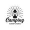 Camping logo with lantern Vintage emblem forest