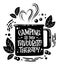 Camping is my favourite therapy - camping mug shape lettering phrase.