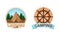 Camping and Outdoor Exploration Badge with Tent and Steering Wheel Vector Set