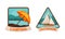 Camping and Outdoor Exploration Badge with Umbrella and Ship Vector Set