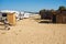 Camping place on the beach with caravans. Campers on the sand, Black sea, Bulgaria