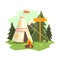 Camping Place With Bonfire, Wigwam And Forest