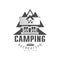 Camping recreation logo design, wild life sign, vintage black and white mountain exploration outdoor adventure symbol